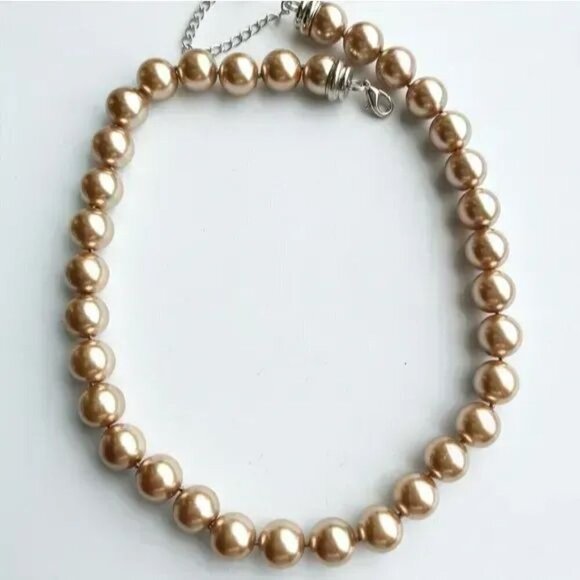 NWT Large Glass Pearl choker necklace gold bronze - Picture 6 of 6